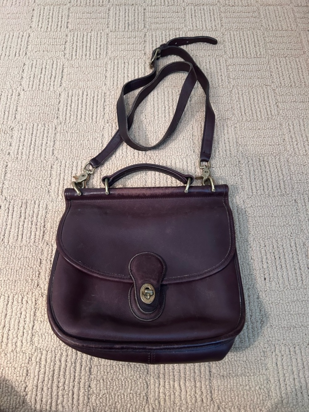 Coach Leather Satchel in Deep Plum Brown with Adjustable Strap